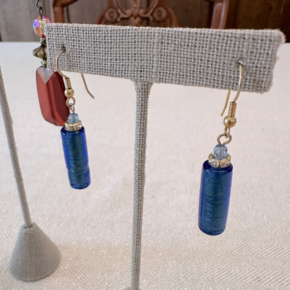 Blue and Red Earring Bundle Set of 3 Bohemian Style Boho Burnished Gold Tone - Picture 5 of 12